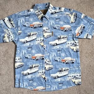 North River Outfitters Classic Vintage Car Print Button Up Casual Shirt Sz Large